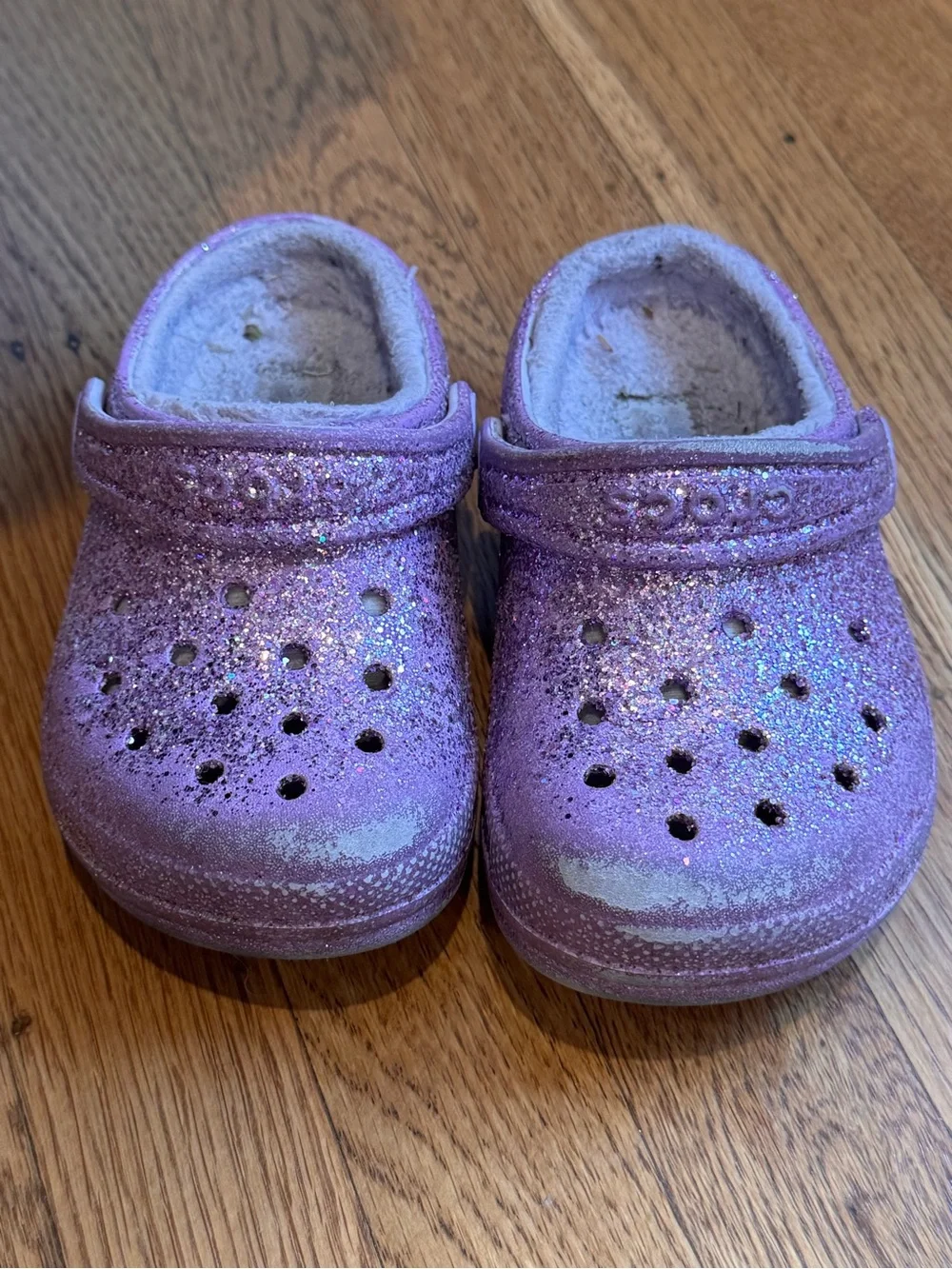 CROCS Kids Glitter Purple classic lined Clogs Sz 8C
